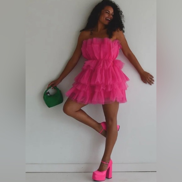 Lulus Dresses & Skirts - Lulus Tulle Intentions Hot Pink Strapless Tiered Tulle Mini Dress